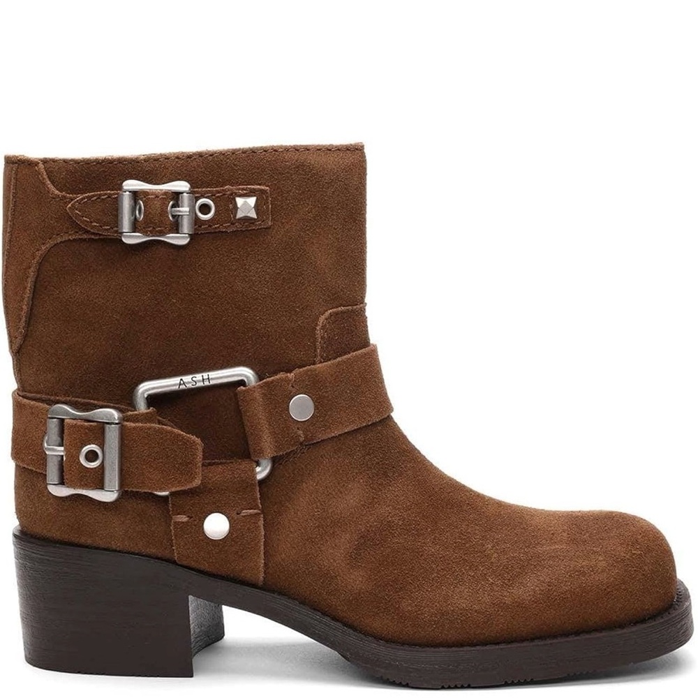 Ash Brown Suede Buckle Ankle Boot leather